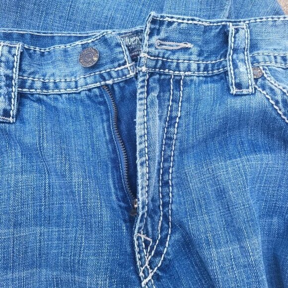 Y2K Silver Jeans Mens 38x32 (Fits 38x34) Blue Zac Bootcut Wide Leg Baggy Skater - Picture 6 of 8